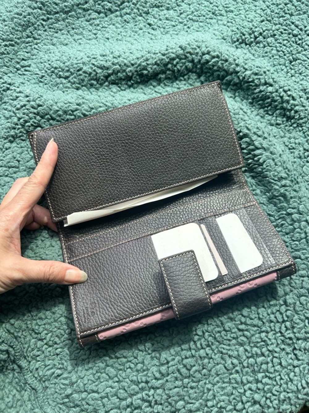 New Authentic Gucci Guccissima GG Leather Wallet Pink & Espresso - Picture 7 of 9